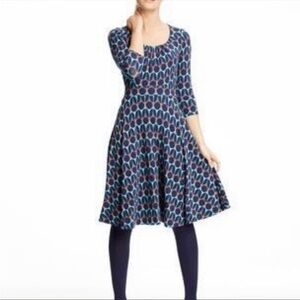 Boden Women's Blue Geometric Midi Dress 3/4 Sleeves Stretch size 2
